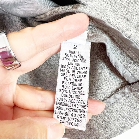 SINE ANTHROPOLOGIE GRAY WOOL SHORT SLEEVE 3 BUTTON RUFFLE BLAZER JACKET WOMEMS 2 - Picture 4 of 4